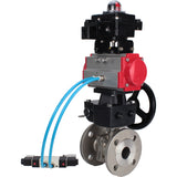 Kugelhähne Elephant BV3232P(2 Stück)-FP-F-ISO-H, Gehäusematerial - Edelstahl AISI 316, Dichtung - PTFE / PTFE / Teflon, mit pneumatischem Doppelwirkungsantrieb PA-DA, 4V320-10 220V, LSU APL-410N Ex, Handrad MON