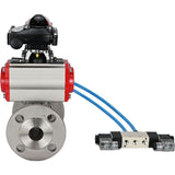 Kugelhähne Elephant BV3232P(3pc)-FP-F-ISO-H 16 bar, dreiteilig, voller Durchgang, geflanscht, Edelstahl SS304, Dichtung - PTFE, mit doppeltwirkendem PA-DA Pneumatik-Antrieb, mit Pneumatikverteiler 4V320-10 220V, mit LSU APL-210N