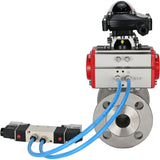 Kugelhähne Elephant BV3232P(3pc)-FP-F-ISO-H 16 bar, dreiteilig, voller Durchgang, geflanscht, Edelstahl SS304, Dichtung - PTFE, mit pneumatischem Antrieb PA-SA mit Rückstellfedern, mit pneumatischem Verteiler 4V320-10 220V, mit LSU APL-210N