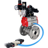 Kugelhähne Elephant BV3232P(3pc)-FP-F-ISO-H 16 bar, dreiteilig, voller Durchgang, Flansch, Edelstahl SS304, PTFE, mit pneumatischem Antrieb PA-SA mit Rückstellfedern, mit pneumatischem Verteiler 4V320-10 220V, mit LSU APL -210N, mit ATU AFC2000