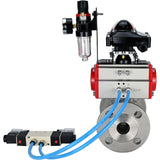 Kugelhähne Elephant BV3232P(3pc)-FP-F-ISO-H 16 bar, dreiteilig, voller Durchgang, Flansch, Edelstahl SS304, PTFE, mit pneumatischem Antrieb PA-SA mit Rückstellfedern, mit pneumatischem Verteiler 4V320-10 220V, mit LSU APL -210N, mit ATU AFC2000