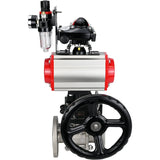 Kugelhähne Elephant BV3131P(3pc)-FP-F-ISO-H, Gehäusematerial - Edelstahl AISI 304, Dichtung - PTFE / PTFE / Teflon, mit pneumatischem Doppelwirkungsantrieb PA-DA, 4V320-10 220V, LSU APL-210N, Handrad MON, ATU AFC2000