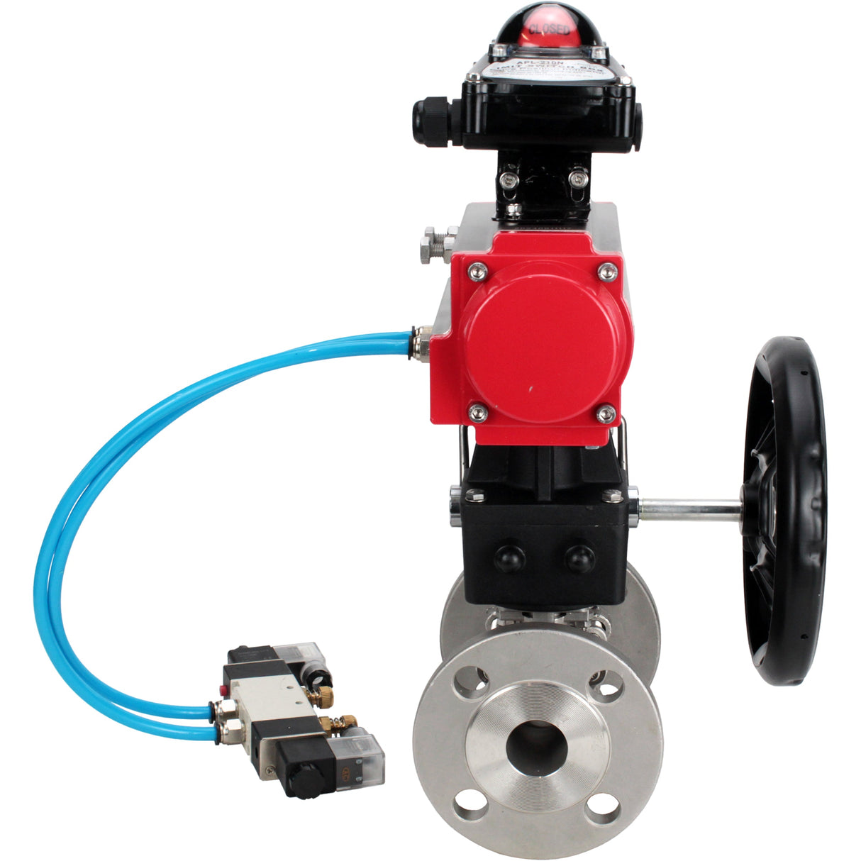 Kugelhähne Elephant BV3131P(3pc)-FP-F-ISO-H, Gehäusematerial - Edelstahl AISI 304, Dichtung - PTFE / PTFE / Teflon, mit pneumatischem Doppelwirkungsantrieb PA-DA, 4V320-10 220V, LSU APL-210N, Handrad MON