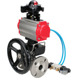 Kugelhähne Elephant BV3131P(3pc)-FP-F-ISO-H, Gehäusematerial - Edelstahl AISI 304, Dichtung - PTFE / PTFE / Teflon, mit pneumatischem Doppelwirkungsantrieb PA-DA, 4V320-10 220V, LSU APL-210N, Handrad MON