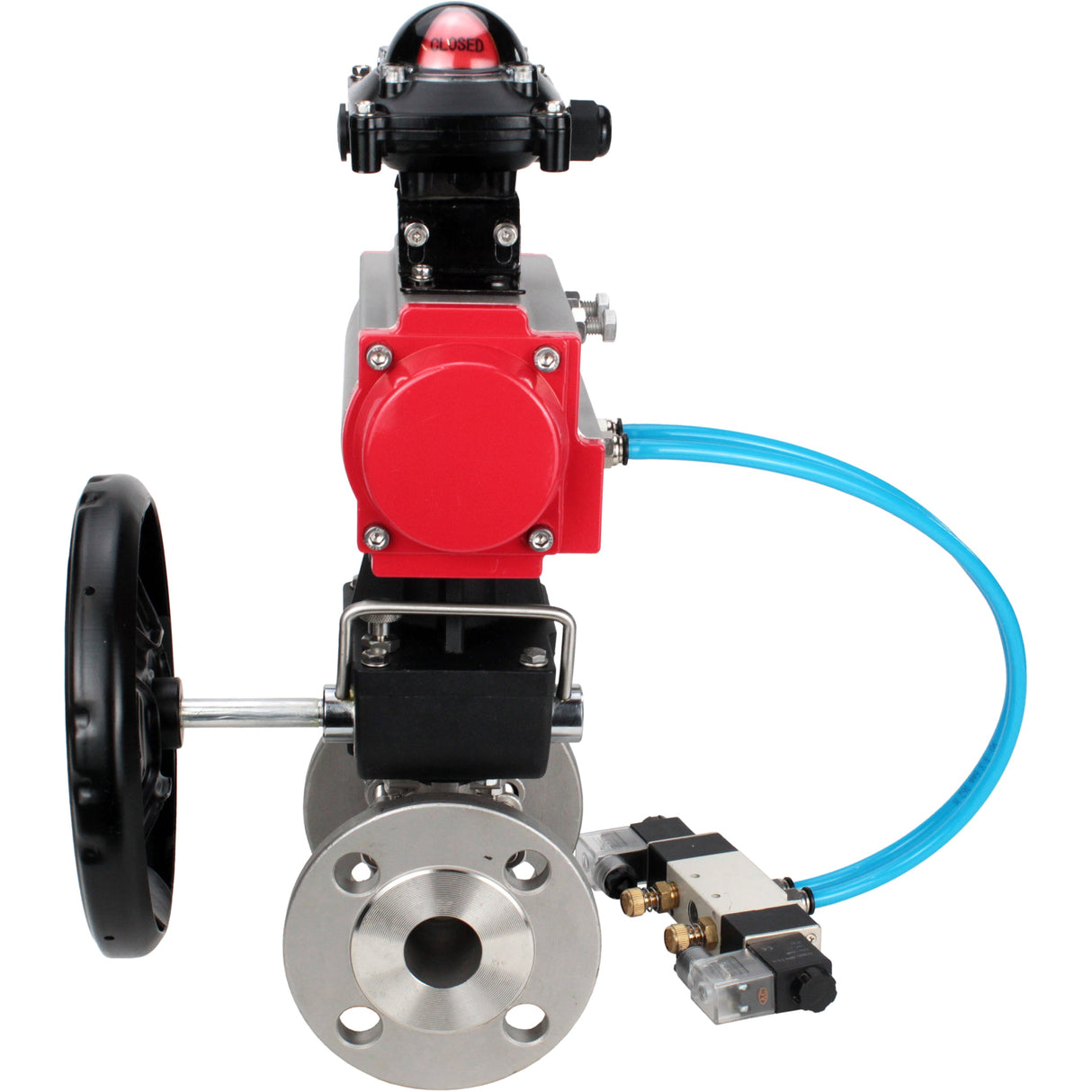 Kugelhähne Elephant BV3131P(3pc)-FP-F-ISO-H, Gehäusematerial - Edelstahl AISI 304, Dichtung - PTFE / PTFE / Teflon, mit pneumatischem Doppelwirkungsantrieb PA-DA, 4V320-10 220V, LSU APL-210N, Handrad MON