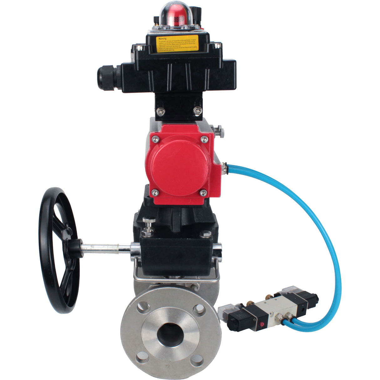 Kugelhähne Elephant BV3131P(3pc)-FP-F-ISO-H, Gehäusematerial - Edelstahl AISI 304, Dichtung - PTFE / PTFE / Teflon, mit pneumatischem Doppelwirkungsantrieb PA-DA, 4V320-10 220V, LSU APL-410N Ex, Handrad MON, ATU AFC2000