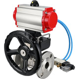 Kugelhähne Elephant BV3131P(3pc)-FP-F-ISO-H, Gehäusematerial - Edelstahl AISI 304, Dichtung - PTFE / PTFE / Teflon, mit pneumatischem Doppelwirkungsantrieb PA-DA, 4V320-10 220V, Handrad MON