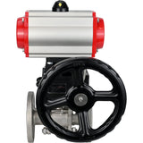Kugelhähne Elephant BV3131P(3pc)-FP-F-ISO-H, Gehäusematerial - Edelstahl AISI 304, Dichtung - PTFE / PTFE / Teflon, mit pneumatischem Doppelwirkungsantrieb PA-DA, 4V320-10 220V, Handrad MON