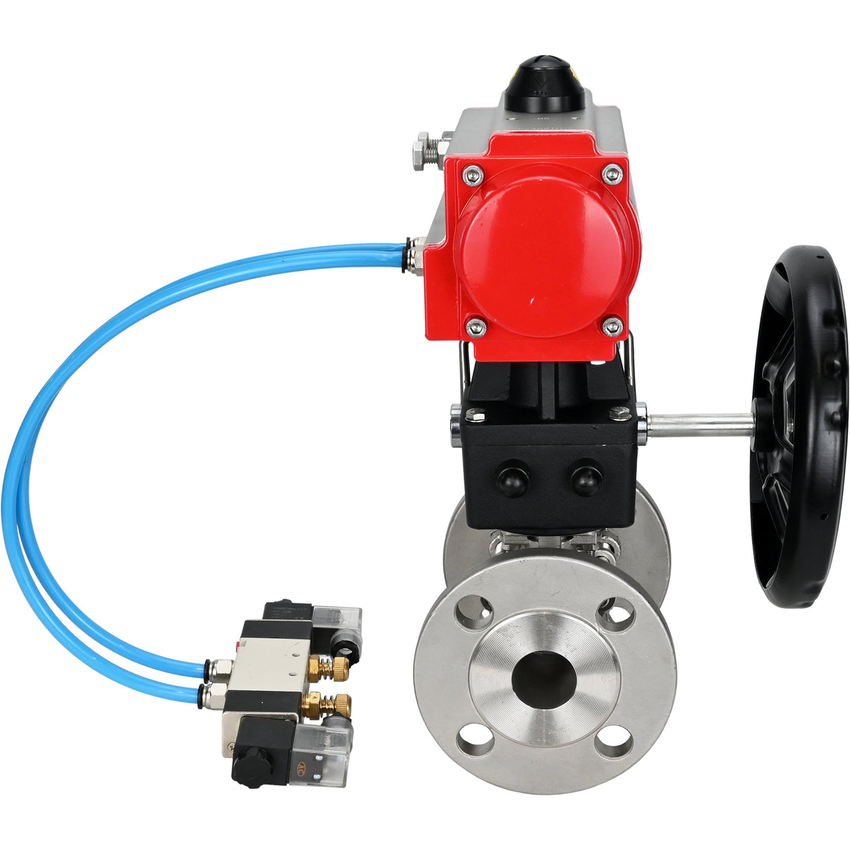 Kugelhähne Elephant BV3131P(3pc)-FP-F-ISO-H, Gehäusematerial - Edelstahl AISI 304, Dichtung - PTFE / PTFE / Teflon, mit pneumatischem Doppelwirkungsantrieb PA-DA, 4V320-10 220V, Handrad MON