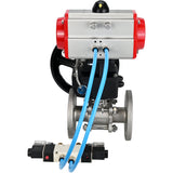 Kugelhähne Elephant BV3131P(3pc)-FP-F-ISO-H, Gehäusematerial - Edelstahl AISI 304, Dichtung - PTFE / PTFE / Teflon, mit pneumatischem Doppelwirkungsantrieb PA-DA, 4V320-10 220V, Handrad MON