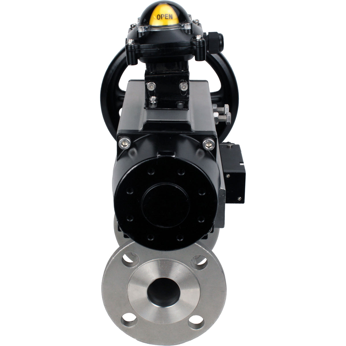 Kugelhähne Elephant BV3131P(3pc)-FP-F-ISO-H DN65-80 16 bar, dreiteilig, voller Durchgang, geflanscht, Edelstahl SS304, Dichtung - PTFE, mit pneumatischem Antrieb PA-DA-105-1 doppeltwirkend, mit pneumatischem Verteiler 4M310-08 24V, mit LSU APL-210N