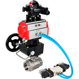 Kugelhähne Elephant BV3232P(2 Stück)-FP-T-ISO-H, Gehäusematerial - Edelstahl AISI 316, Dichtung - PTFE / PTFE / Teflon, mit pneumatischem Doppelwirkungsantrieb PA-DA, 4V320-10 220V, LSU APL-210N, Handrad MON