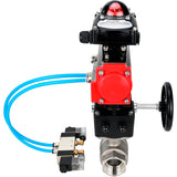 Kugelhähne Elephant BV3232P(2 Stück)-FP-T-ISO-H, Gehäusematerial - Edelstahl AISI 316, Dichtung - PTFE / PTFE / Teflon, mit pneumatischem Doppelwirkungsantrieb PA-DA, 4V320-10 220V, LSU APL-210N, Handrad MON