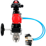Kugelhähne Elephant BV3232P(2 Stück)-FP-T-ISO-H, Gehäusematerial - Edelstahl AISI 316, Dichtung - PTFE / PTFE / Teflon, mit pneumatischem Doppelwirkungsantrieb PA-DA, 4V320-10 220V, LSU APL-210N, Handrad MON
