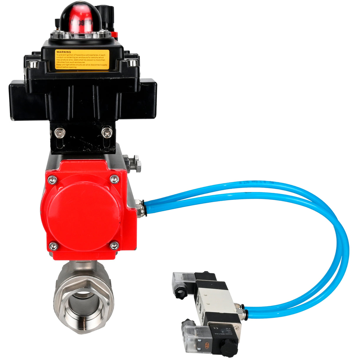 Kugelhähne Elephant BV3232P(2 Stück)-FP-T-ISO-H 16 bar, Vollbohrkupplung, Edelstahl SS316, Dichtung - PTFE, mit pneumatischem Antrieb PA-SA mit Rückstellfedern, mit pneumatischem Verteiler 4V320-10 220V, mit LSU APL-410N EX, mit ATU AFC2000