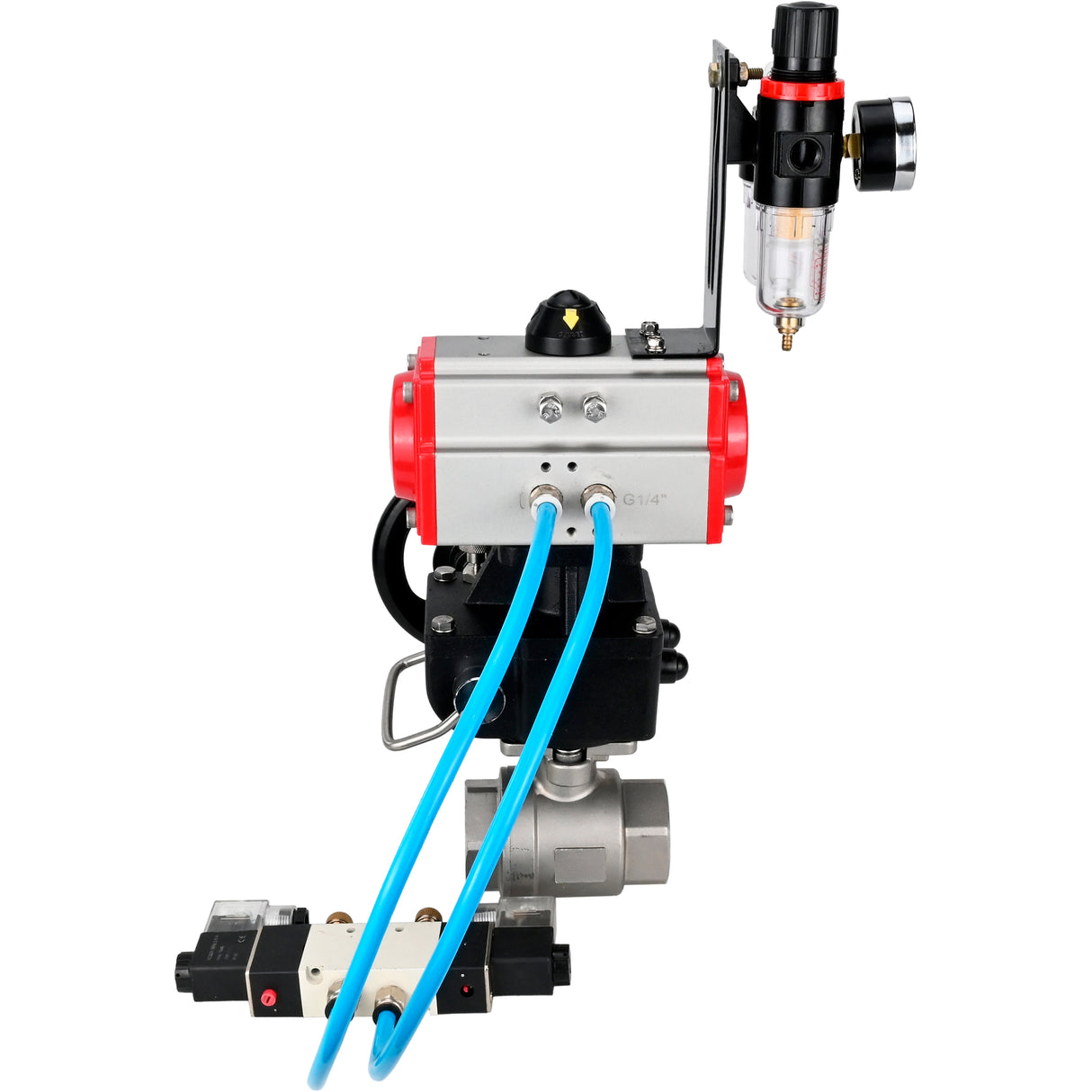 Kugelhähne Elephant BV3232P(2 Stück)-FP-T-ISO-H, Gehäusematerial - Edelstahl AISI 316, Dichtung - PTFE / PTFE / Teflon, mit pneumatischem Doppelwirkungsantrieb PA-DA, 4V320-10 220V, Handrad MON, ATU AFC2000