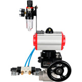 Kugelhähne Elephant BV3232P(2 Stück)-FP-T-ISO-H, Gehäusematerial - Edelstahl AISI 316, Dichtung - PTFE / PTFE / Teflon, mit pneumatischem Doppelwirkungsantrieb PA-DA, 4V320-10 220V, Handrad MON, ATU AFC2000
