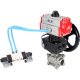 Kugelhähne Elephant BV3232P(3pc)-FP-W-ISO-H DN10-50 16 bar/40, Vollbohrung zum Schweißen, Edelstahl SS316, Dichtung - PTFE, mit doppeltwirkendem PA-DA Pneumatik-Antrieb, mit Pneumatikverteiler 4V320-08 220V, mit manuellem Doubler MON1-250-T26-ISO