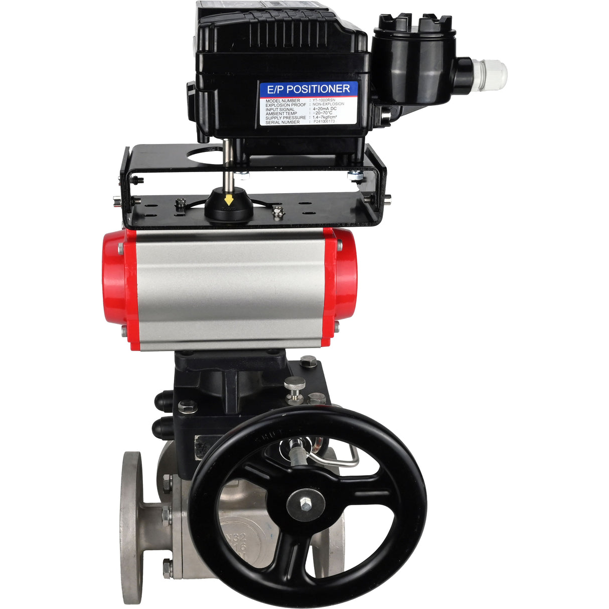 Ball valves Elephant BV3232P(4pc)-FP-3WL-F-ISO-H 16 bar full bore, flanged, body - stainless steel SS316, ISO flange F03/F04-F10/F12, square 9x9-19x19, with Mon/PA-DA drive, pneumatic positioner YT-1000RSN without feedback and Doubler MON3-700-T3