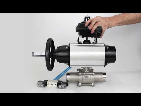 Kugelhähne Elephant BV3232P(3pc)-FP-W-ISO-H LANG, Gehäusematerial - Edelstahl AISI 316, Dichtung - PTFE / PTFE / Teflon, mit pneumatischem Doppelwirkungsantrieb PA-DA-105-1, 4V320-08 220V, LSU APL-410N Ex