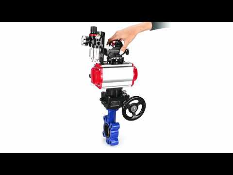 Wasser-Schmetterlingsventil Elephant WBV1616E-2W-Fb-H, Gehäusematerial - Gusseisen QT450, Scheibenmaterial - Gusseisen QT450, Dichtung - EPDM, pneumatischer Antrieb PA-DA Doppelwirkung, 4M310-08 220V, LSU APL-210N, Handrad MON, ATU AFC2000