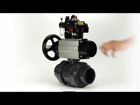 Ball valves Elephant BV4242E-FP-GRM-ISO, body material - UPVC, ball material - UPVC, seal - EPDM, with pneumatic actuator double action PA-DA-105-1, pneumatic distributor 4M310-08 24V, LSU APL-410N EX and ATU AFC2000