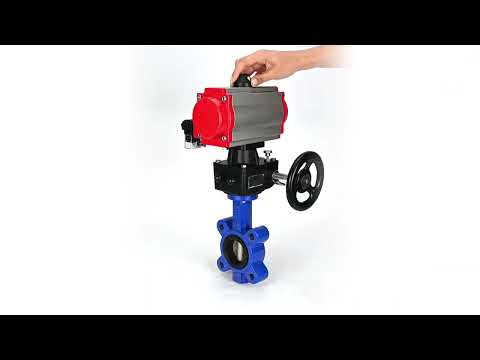Wasser-Schmetterlingsventil Elephant WBV1616E-2W-Fb-H, Gehäusematerial - Gusseisen QT450, Scheibenmaterial - Gusseisen QT450, Dichtung - EPDM, mit pneumatischem Doppelwirkungsantrieb PA-DA, 4M310-08 220V, Handrad MON