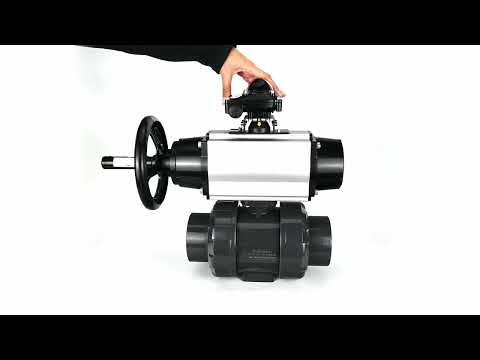 Ball valves Elephant BV4242E-FP-GRM-ISO, body material - UPVC, ball material - UPVC, seal - EPDM, with pneumatic actuator double action PA-DA-105-1, pneumatic distributor 4M310-08 24V and LSU APL-210N