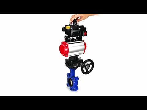 Wasser-Schmetterlingsventil Elephant WBV1616E-2W-Fb-H, Gehäusematerial - Gusseisen QT450, Scheibenmaterial - Gusseisen QT450, Dichtung - EPDM, mit pneumatischem Doppelwirkungsantrieb PA-DA, Handrad MON, LSU APL-410N EX