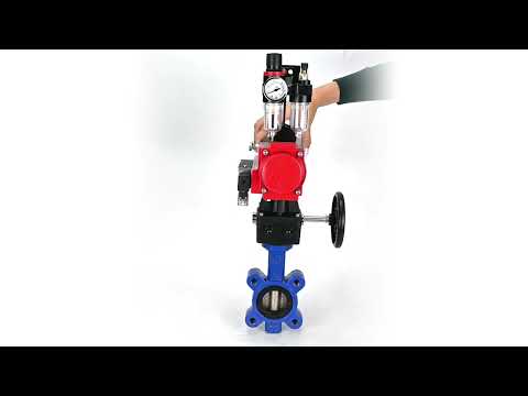 Wasser-Schmetterlingsventil Elephant WBV1616E-2W-Fb-H, Gehäusematerial - Gusseisen QT450, Scheibenmaterial - Gusseisen QT450, Dichtung - EPDM, pneumatischer Antrieb PA-DA Doppelwirkung, 4M310-08 24V Handrad MON, ATU AFC2000