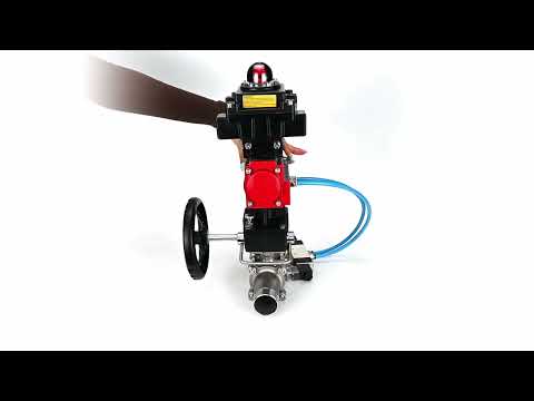 Kugelhähne Elephant BV3131P(3pc)-FP-W-ISO-H LANG, Gehäusematerial - Edelstahl AISI 304, Dichtung - PTFE / PTFE / Teflon, mit pneumatischem Doppelwirkungsantrieb PA-DA, 4V320-10 220V, LSU APL-410N Ex, Handrad MON
