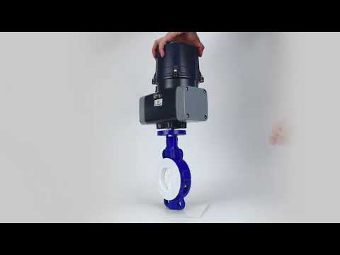 Schmetterlingsventile Elephant WBV3434Pf-2W-Fb-H ausgekleidet, zwischenflanschig, Gehäuse - Kohlenstoffstahl WCB, Scheibe - Kohlenstoffstahl WCB, Dichtung - PTFE, mit elektrischem Vierteldrehantrieb Elephant QTSA-N-EM-O0-220VAC