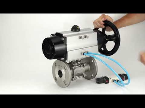 Ball valves Elephant BV3232P(3pc)-FP-F-ISO-H DN65-100 25/40 bar flanged with ISO flange, body - 316 stainless steel, full bore, seal - PTFE, with pneumatic drive PA-DA-105-1, pneumatic distributor 4V320-08 220V
