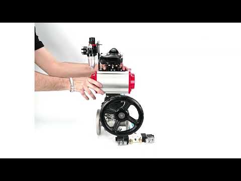 Ball valves Elephant BV3232P(3pc)-FP-F-ISO-H DN15-40 16 bar, three-piece full bore flanged, stainless steel SS304, PTFE, with pneumatic drive PA-DA, with pneumatic distributor 4V320-08 220V, with LSU APL-210N, manual Doubler MON1-250-T26-ISO, with ATU AFC