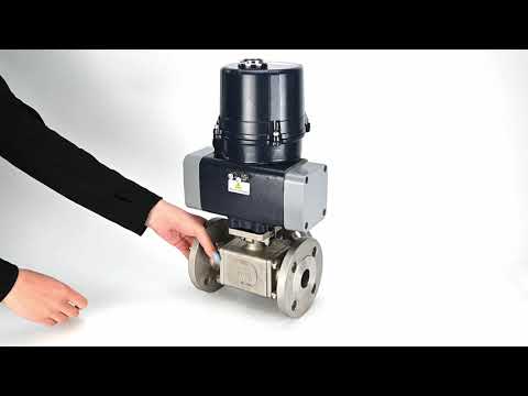 Kugelhähne Elephant BV3232P(4pc)-FP-3WL-F-ISO-H Vollbohrung, Dreiwege, Flansch, Gehäuse - SS316 Edelstahl, Dichtung - PTFE, mit elektrischem Vierteldrehantrieb Elephant QTSA-N-EM-O0-220VAC