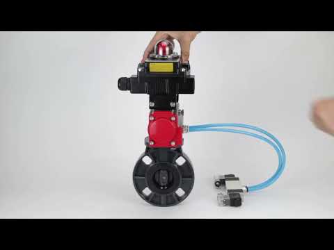 Butterfly valves Elephant WBV4242E-2W-Fb-ISO, body material - UPVC, disc material - UPVC, seal - EPDM, with pneumatic actuator double action PA-DA, pneumatic distributor 4V320-10 220V and LSU APL-410N EX
