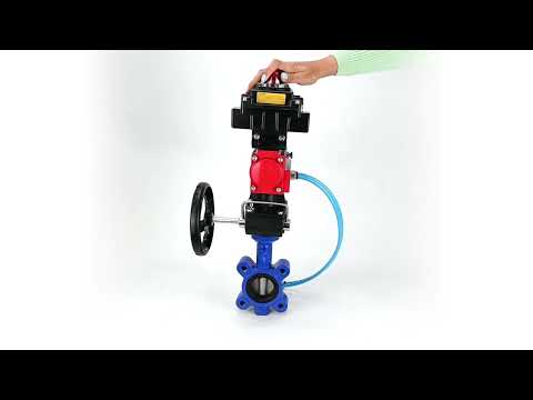Wasser-Schmetterlingsventil Elephant WBV1631E-2W-Fb-H, Gehäusematerial - Gusseisen QT450, Scheibenmaterial - Edelstahl AISI 304, Dichtung - EPDM, pneumatischer Antrieb PA-DA Doppelwirkung, 4V320-10 220V, LSU APL-410N EX, Handrad MON
