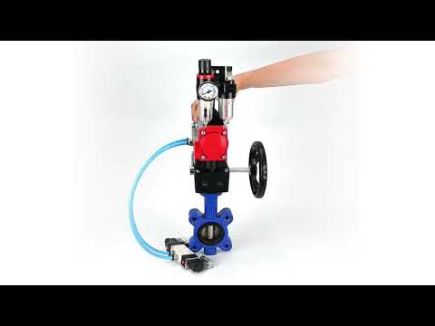Wasser-Schmetterlingsventil Elephant WBV1616E-2W-Fb-H, Gehäusematerial - Gusseisen QT450, Scheibenmaterial - Gusseisen QT450, Dichtung - EPDM, mit pneumatischem Doppelwirkungsantrieb PA-DA, 4V320-08 220V, Handrad MON, ATU AFC2000
