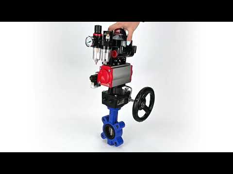 Wasser-Schmetterlingsventil Elephant WBV1631E-2W-Fb-H, Gehäusematerial - Gusseisen QT450, Scheibenmaterial - Edelstahl AISI 304, Dichtung - EPDM, pneumatischer Antrieb PA-DA Doppelwirkung, 4M310-08 24V, LSU APL-510N EX, Handrad MON, ATU AFC2000