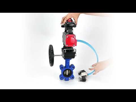 Wasser-Schmetterlingsventil Elephant WBV1616N-2W-Fb-H, Gehäusematerial - Gusseisen QT450, Scheibenmaterial - Gusseisen QT450, Dichtung - NBR, pneumatischer Antrieb PA-DA Doppelwirkung, 4V320-08 220V, LSU APL-210N, Handrad MON