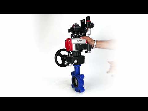 Wasser-Schmetterlingsventil Elephant WBV1631E-2W-Fb-H, Gehäusematerial - Gusseisen QT450, Scheibenmaterial - Edelstahl AISI 304, Dichtung - EPDM, pneumatischer Antrieb PA-DA Doppelwirkung, 4M310-08 24V, LSU APL-210N, Handrad MON, ATU AFC2000
