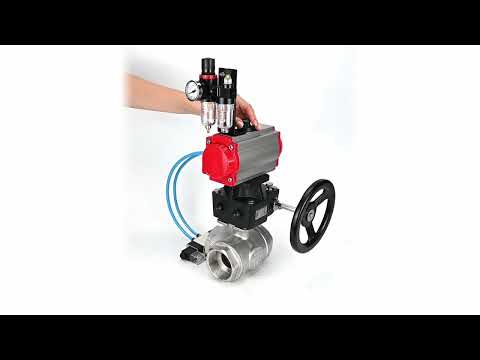 Kugelhähne Elephant BV3232P(4pc)-SP-3WL-T-ISO-H, Gehäusematerial - Edelstahl AISI 316, Dichtung - PTFE / PTFE / Teflon, mit pneumatischem Doppelwirkungsantrieb PA-DA, 4V320-08 220V Handrad MON, ATU AFC2000