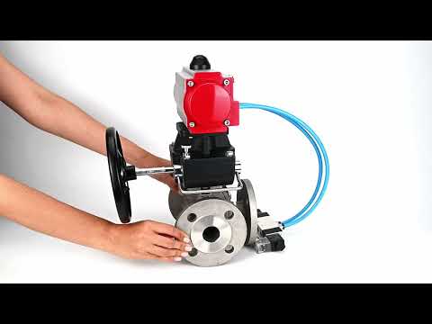 Ball valves Elephant BV3232P(4pc)-FP-3WL-F-ISO-H 16 bar full bore, flanged, body - stainless steel SS316, ISO flange F03/F04-F10/F12, square 9x9-19x19, with pneumatic drive PA-DA, pneumatic distributor 4V320-8 220V and Doubler MON3-700-T38-IS