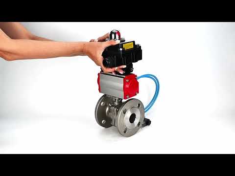 Kugelhähne Elephant BV3232P(2 Stück)-FP-F-ISO-H, voll durchgängig, Flansch, Edelstahl SS316, Dichtung - PTFE, mit pneumatischem Antrieb PA-SA mit Rückstellfedern, mit pneumatischem Verteiler 4V320-10 220V, mit LSU APL-410N EX