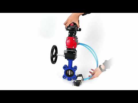 Wasser-Schmetterlingsventil Elephant WBV1616E-2W-Fb-H, Gehäusematerial - Gusseisen QT450, Scheibenmaterial - Gusseisen QT450, Dichtung - EPDM, pneumatischer Antrieb PA-DA Doppelwirkung, 4V320-08 220V, LSU APL-210N, Handrad MON, ATU AFC2000