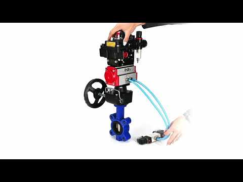 Wasser-Schmetterlingsventil Elephant WBV1616E-2W-Fb-H, Gehäusematerial - Gusseisen QT450, Scheibenmaterial - Gusseisen QT450, Dichtung - EPDM, pneumatischer Antrieb PA-DA Doppelwirkung, 4V320-10 220V, LSU APL-410N EX, Handrad MON, ATU AFC2000