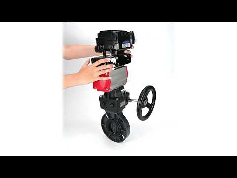 Butterfly valves Elephant WBV4242E-2W-Fb-ISO, body material - UPVC, disc material - UPVC, seal - EPDM, with pneumatic actuator double action PA-DA, electro-pneumatic rotary positioner YT-1000RSN with feedback and handwheel MON