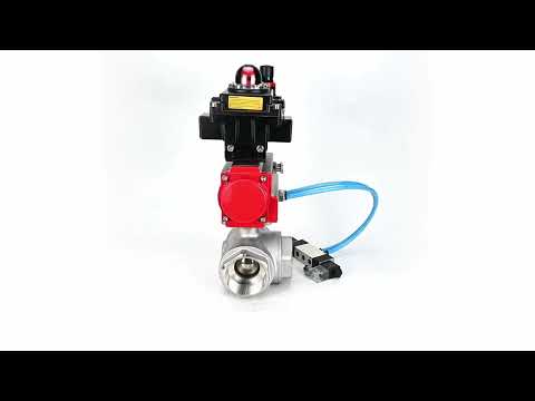 Kugelhähne Elephant BV3232P(4pc)-SP-3WL-T-ISO-H, Gehäusematerial - Edelstahl AISI 316, Dichtung - PTFE / PTFE / Teflon, mit pneumatischem Doppelwirkungsantrieb PA-DA, 4V320-08 220V, LSU APL-410N Ex, ATU AFC2000