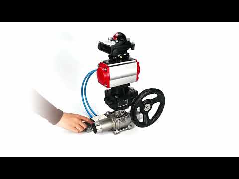 Kugelhähne Elephant BV3131P(3pc)-FP-W-ISO-H LANG, Gehäusematerial - Edelstahl AISI 304, Dichtung - PTFE / PTFE / Teflon, mit pneumatischem Antrieb Doppelwirkung PA-DA, 4V320-08 220V, LSU APL-210N, Handrad MON