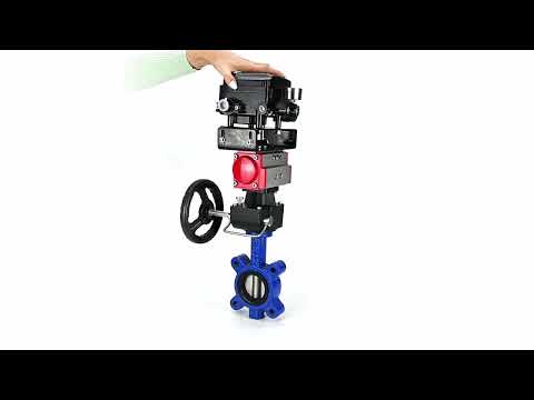 Water Butterfly Valve Elephant WBV1631N-2W-Fb-H, Gehäusematerial - Gusseisen QT450, Scheibenmaterial - Edelstahl AISI 304, Dichtung - NBR, pneumatischer Antrieb PA-DA Doppelwirkung, Positionsgeber YT-1000RSN ohne Rückmeldung, Handrad MON